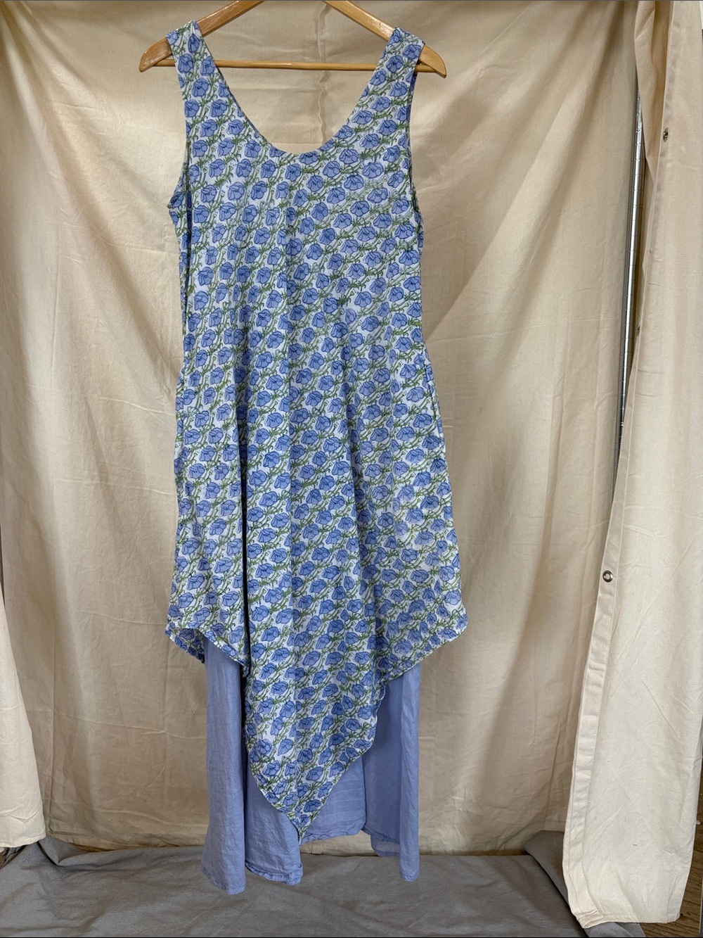 Blue Floral Handkerchief Midi Dress